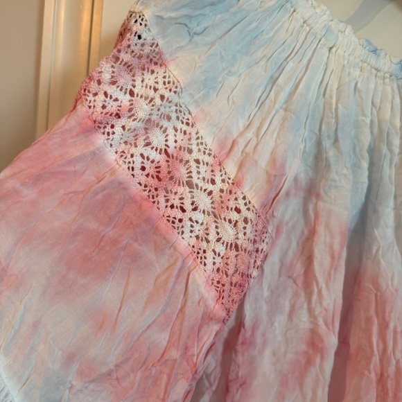 Surf Gypsy Tie-Dye Off-Shoulder Bell Sleeve Cover-Up Blouse Mini Dress SMALL - Picture 4 of 7
